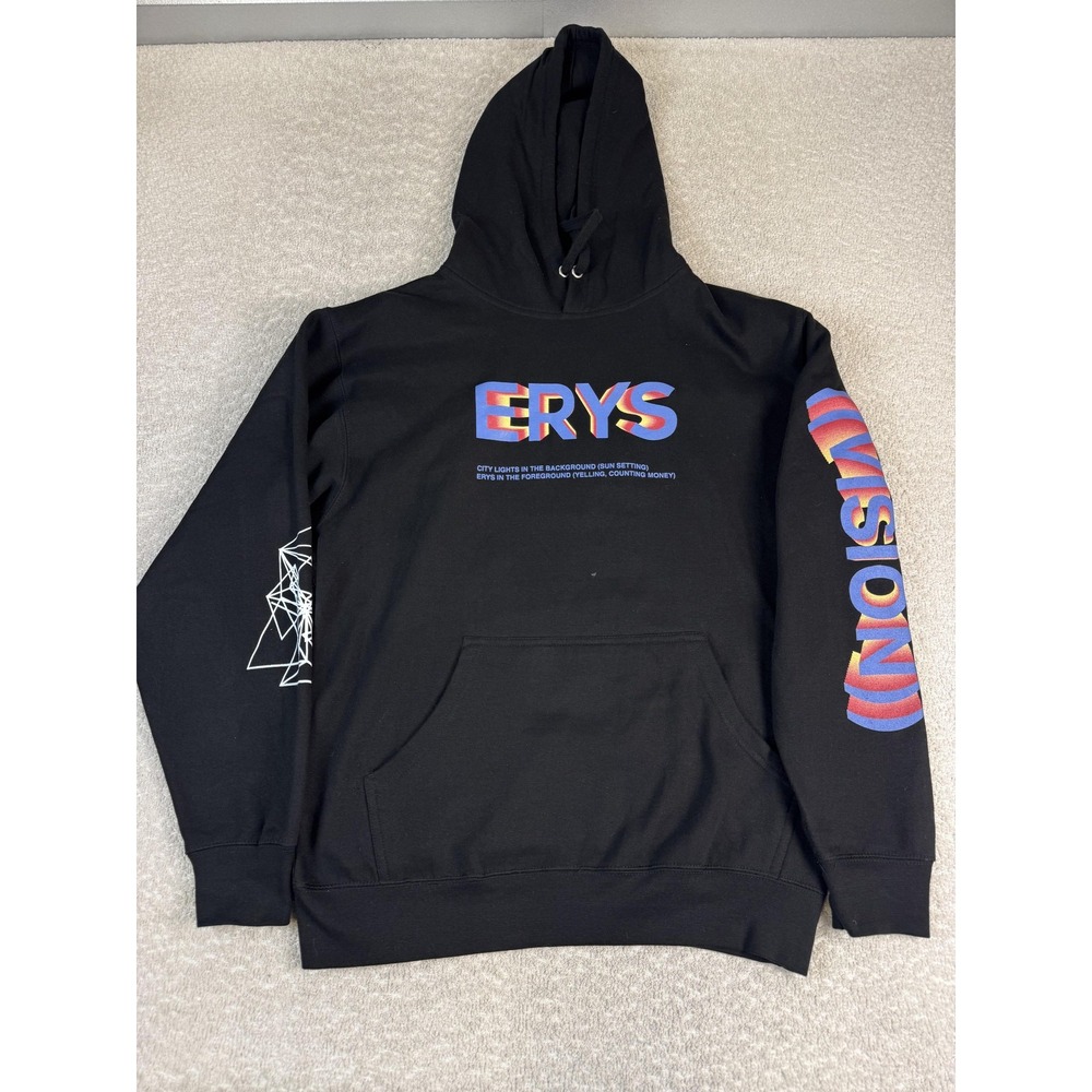 MSFTSrep Hoodie‎ Mens Large Black ERYS Vision Graphic Pullover Streetwear Music